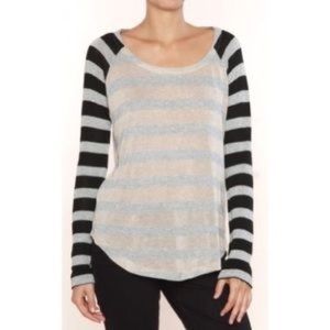 Splendid shimmer rugby striped top L